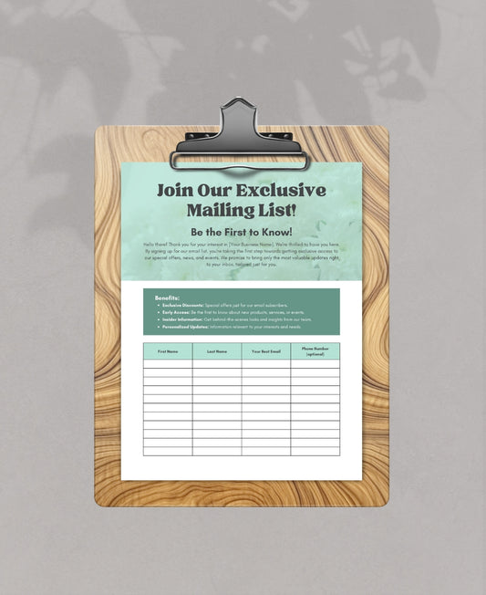 Email List Sign Up Sheet