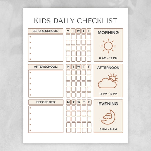 Kids Daily School Checklist