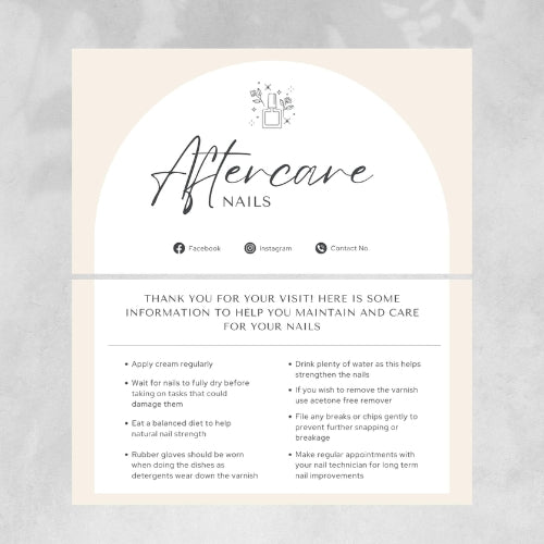 Beauty – Nail Tech – Aftercare Card